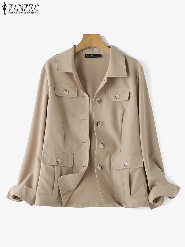 ZANZEA-Manteau de Travail Vintage pour Femme, Veste de ixà Manches sulf, Col à Revers, Combinaison Décontractée, Poches Avant, Vêtements d'Extérieur, Automne 2024