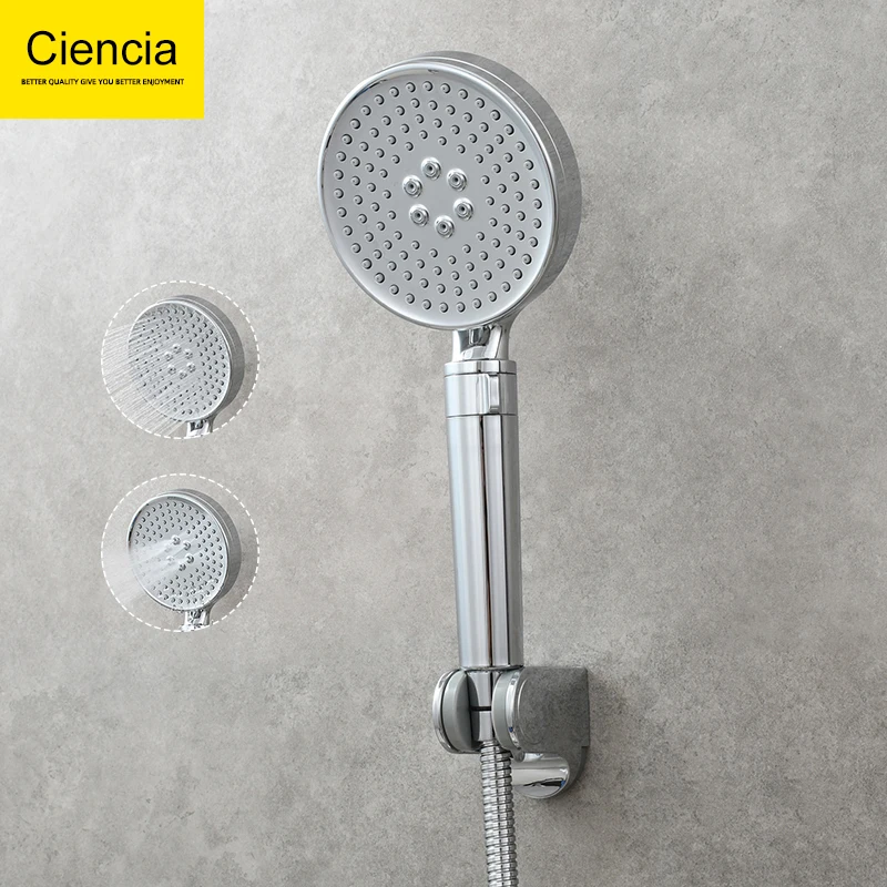 Ciencia 2 Water Outlet  Funtions Handheld Sprayer High Pressure Shower Head Set with Pause Mode and Hose Bracket Chrome Finish