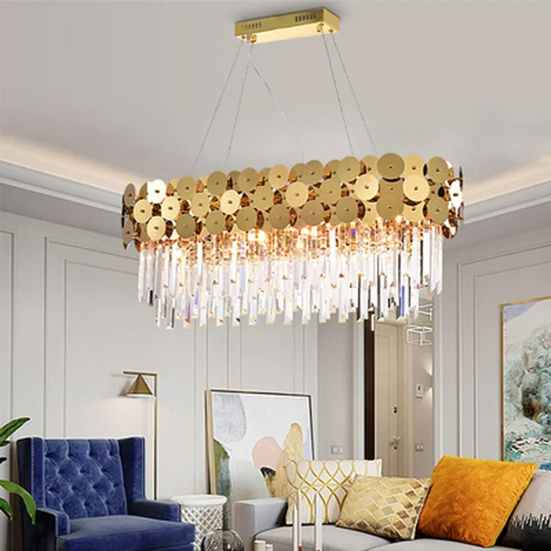 Luxury Modern Chandelier Lighting For Living Room Gold Suspension Wire LED Cristal Lustre Dining Room Crystals Lamps