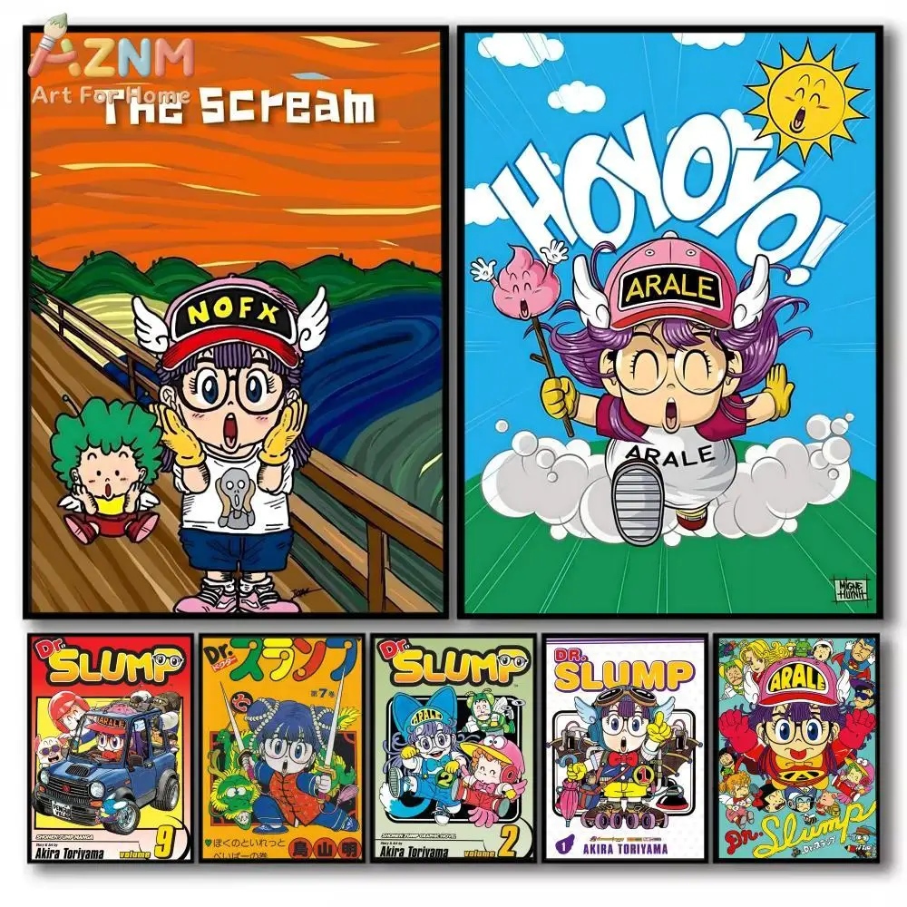 AZNM Dr. Slump Arale Chan Anime Lienzo Decorativo para Pared, Bonito Impresión de Parodia de Arale y Gatchan, Divertida Decoración de Habitación con Temática Manga