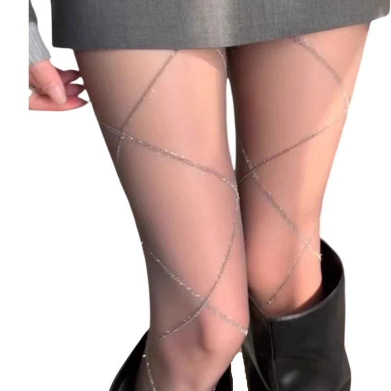 

E15f Женские мерцающие ромбобы сетки Rombuses Sheer Countyhose Вечерняя вечеринка носить нейлоновые колготки
