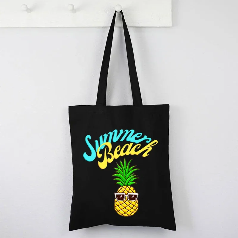 

Pineapple Canvas Bag Funny Summer Vacation Shopping Bags Cartoon Custom Shopping Bags Aloha Fashion Tote Bags Letter XL