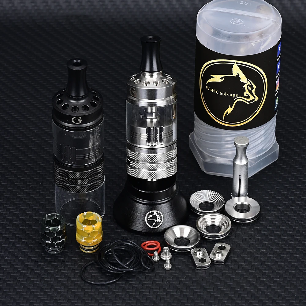 Wolfcoolvape MTL RTA G-Class Style 22 مم رذاذ 3.5 مل خزان Vape مع 3 دبابيس هوائية 1.0 مم 1.2 مم 1.5 مم لتعديل الفم إلى الرئة