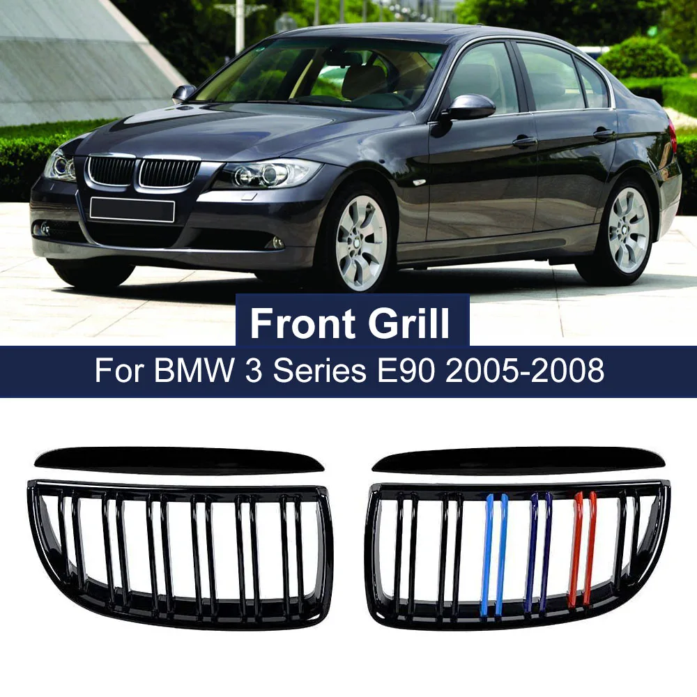 Front Kidney Grill Gloss Black M Color Double Line for BMW 3 Series E90 E91 2005-2008 325xi 320i 325i 325i 328i 330i 335i xDrive