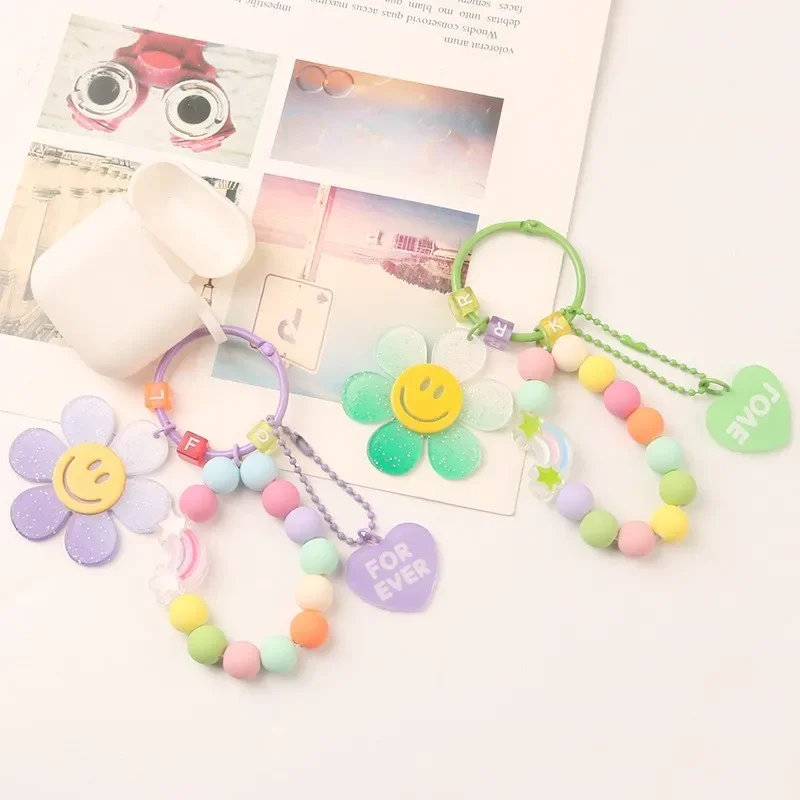 New creative colorful sunflower keychain pendant small fresh round ball chain love rainbow Lady Women Girls Accessories Jewelry