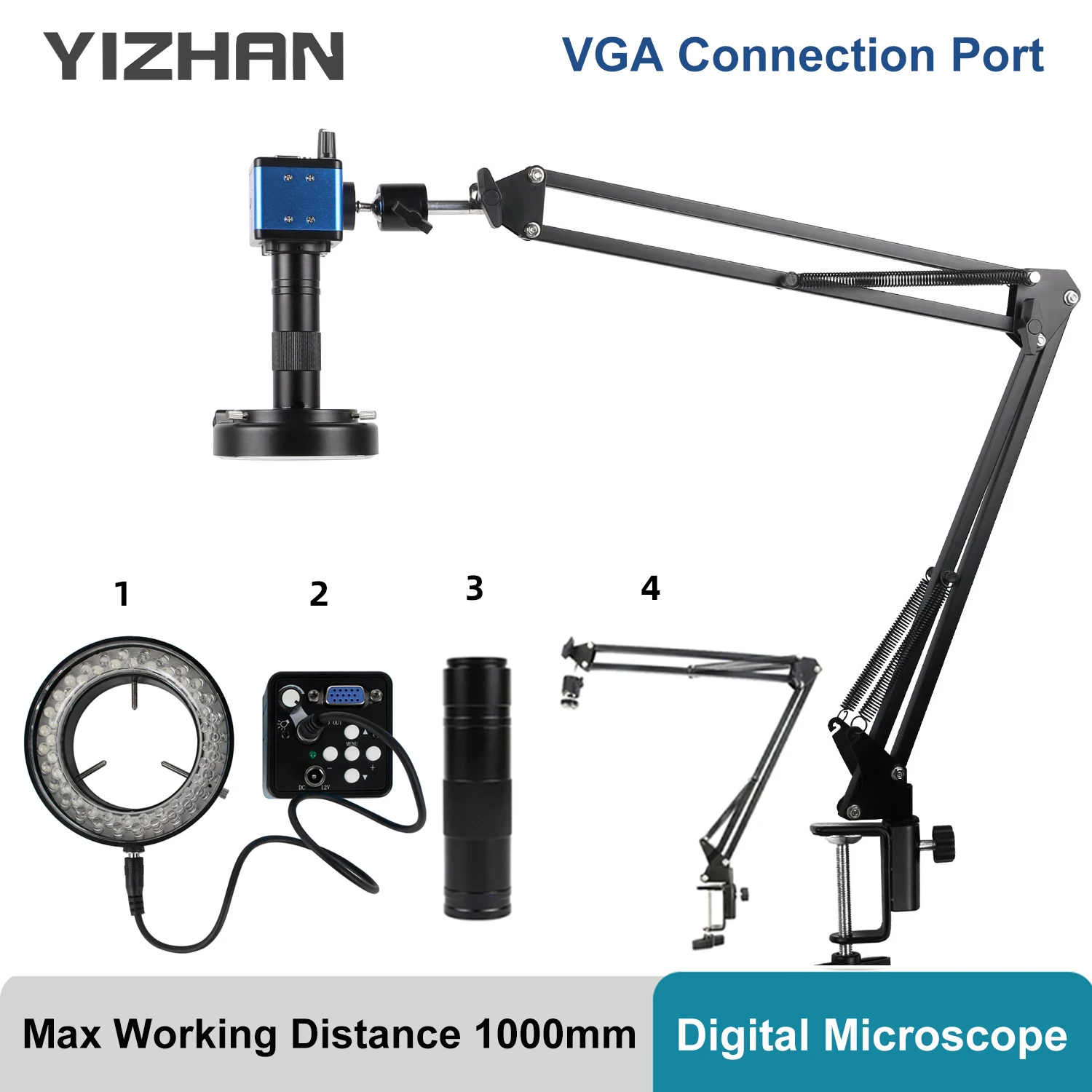 Yizhan-conjunto de Microscópio Digital Eletrônico para Solda hd 1080p Vga e Hdmi Câmera Industrial 150x Zooms Fold Bracket