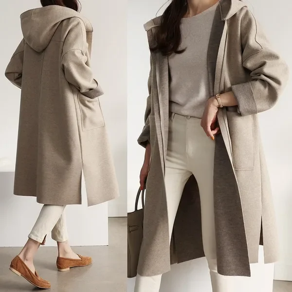 

Women Autumn Winter Tweed Coat Solid Color Long Sleeve Turndown Collar Button Casual Warm Fashion Comfortable Regular Standard