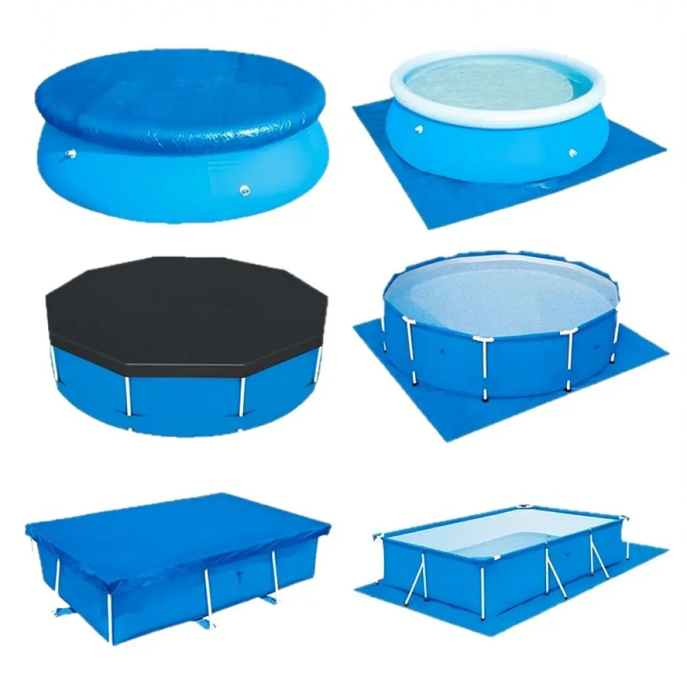 Durable PE Swimming Pool Cover Waterproof Tarp Protective Rain Cloth For Round Square Frame Pools Ground Mat