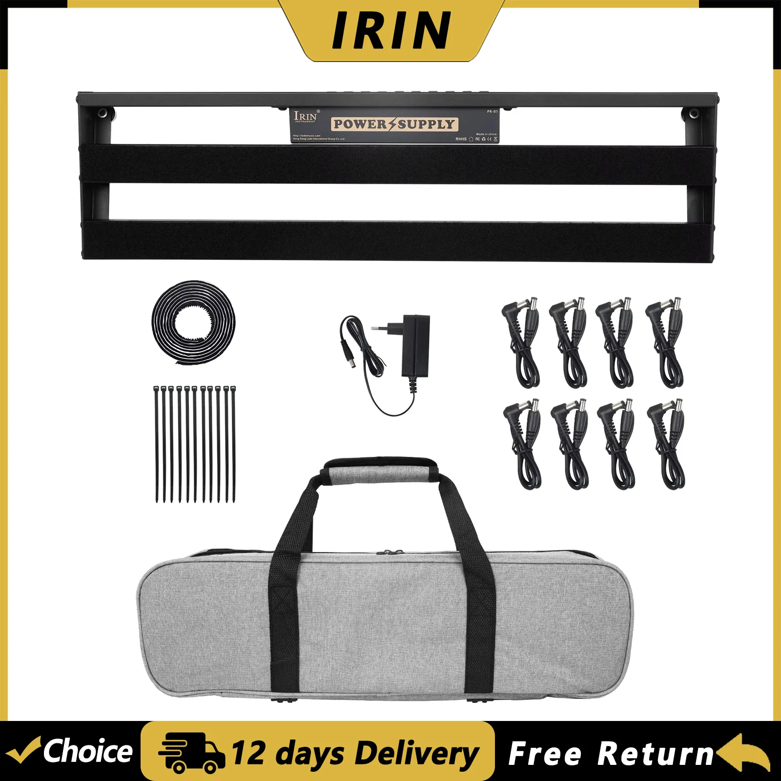 IRIN Guitar Pedalboard Aluminum Alloy Effect Pedal Board Guitar Pedalboard with Power Supply 10 Isolated DC Outputs Carry Bag
