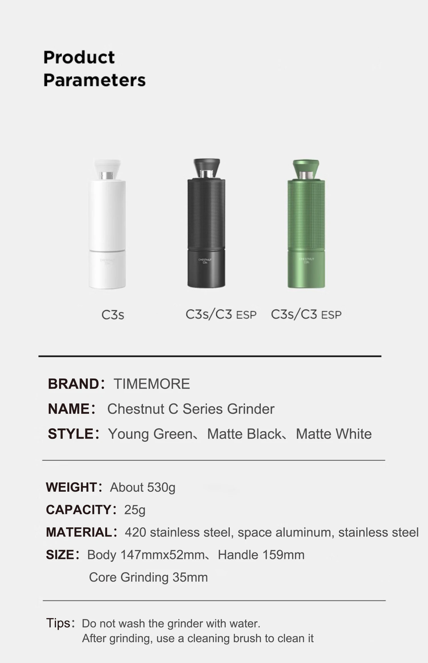 TIMEMORE Chestnut C3S / C3ESP Manual Coffee Grinder Upgrade All-metal Body & Anti-slip Design Portable Grinder S2C Burr Inside