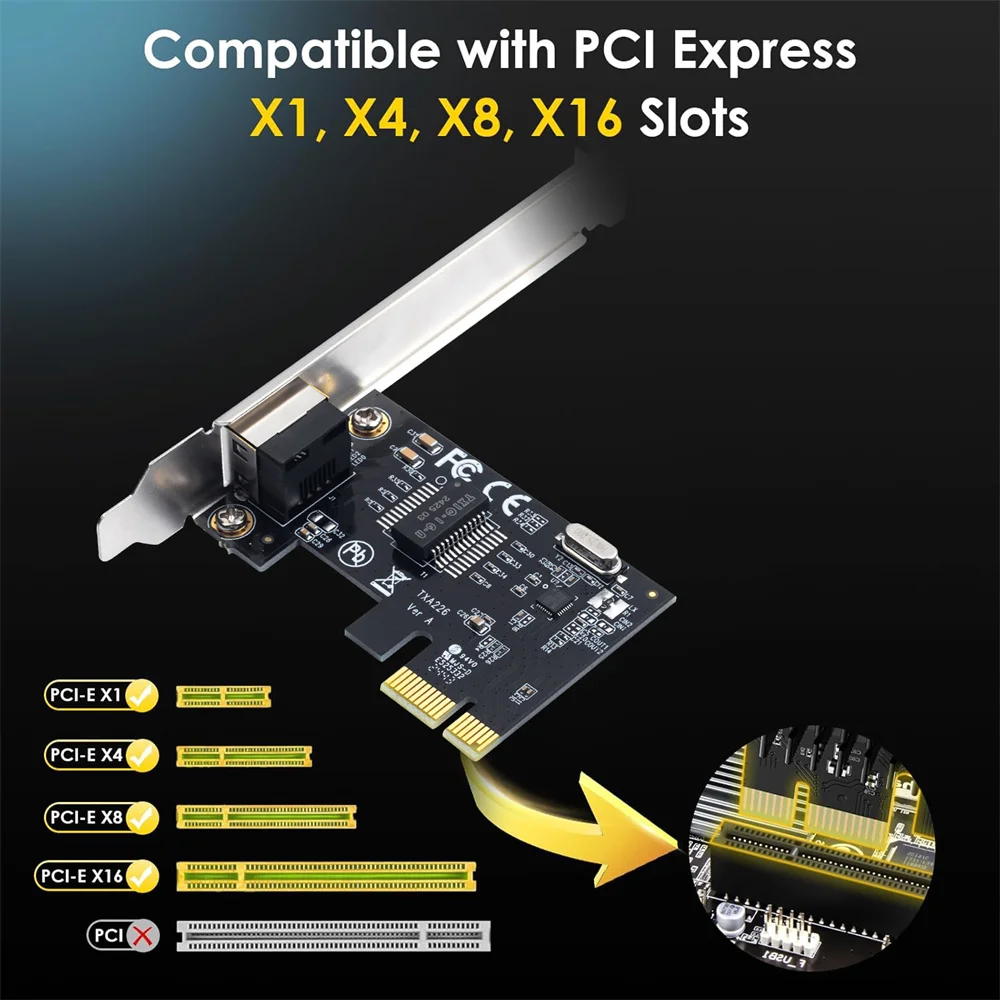 1000Mbps PCIE To RJ45 Network Adapter RT8111H RJ45 LAN Card 10/100/1000Mbps Gigabit Ethernet PCI-E X1/X4/X8/X16 For Desktop PC