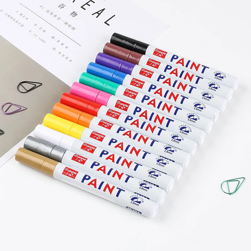 12 Colorful DIY Art Pen Permanent Paint Marker Waterproof White Markers tire tread rubber fabric Paint metal Paint Marker Pens