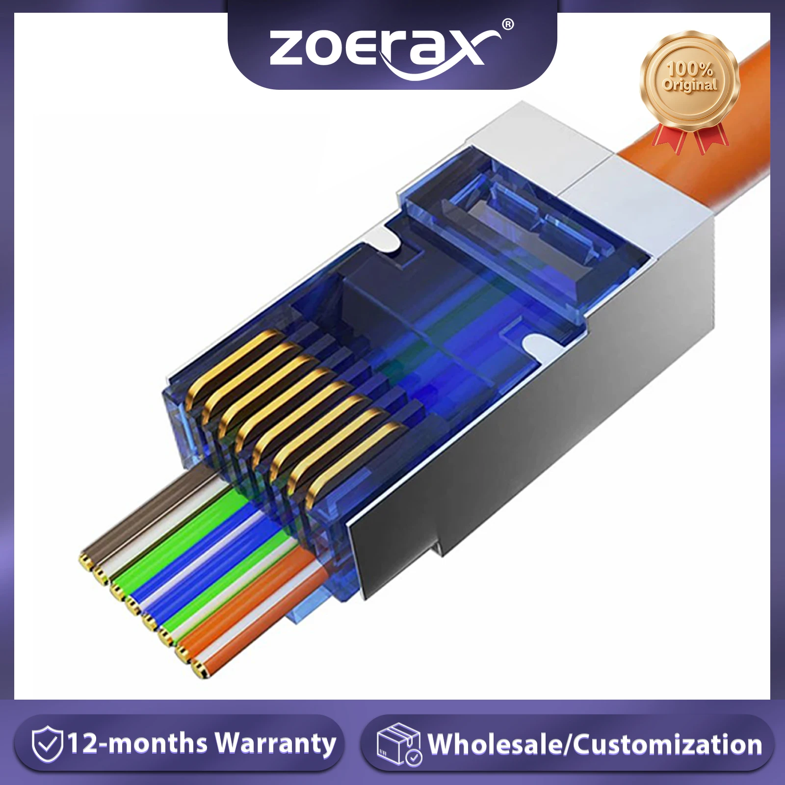 

ZoeRax RJ45 Cat6 Pass Through Connectors, Assorted Colors, EZ to Crimp STP Modular Plug for Solid or Stranded STP Network Cable