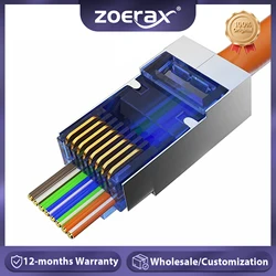 ZoeRax RJ45 Cat6 Pass Through Connectors, Assorted Colors, EZ to Crimp STP Modular Plug for Solid or Stranded STP Network Cable