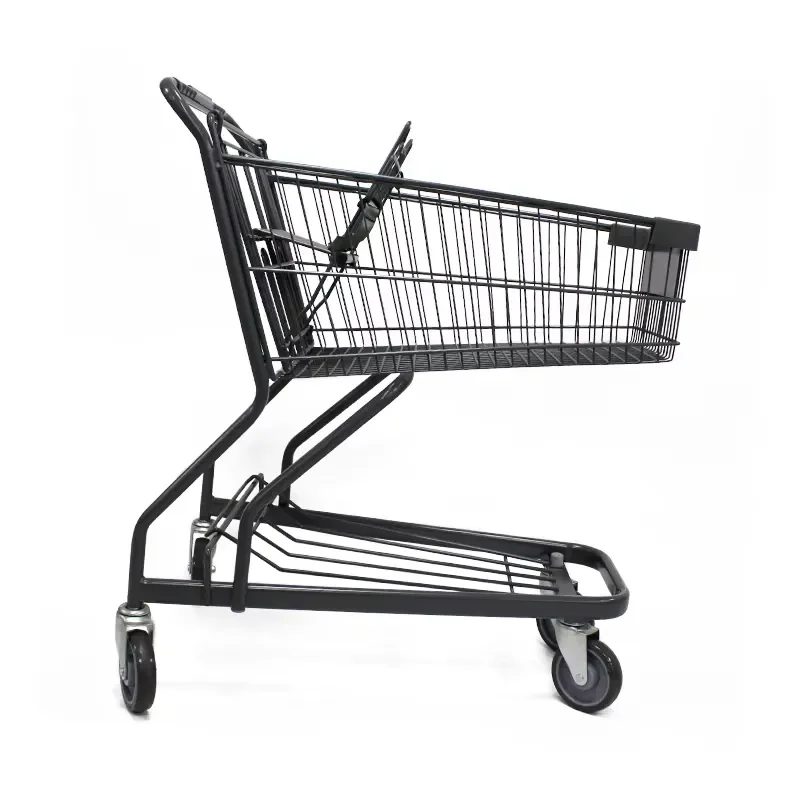 for Supermarket Metal Shopping Cart with Four PU Wheels Trolley for Sale Wholesale