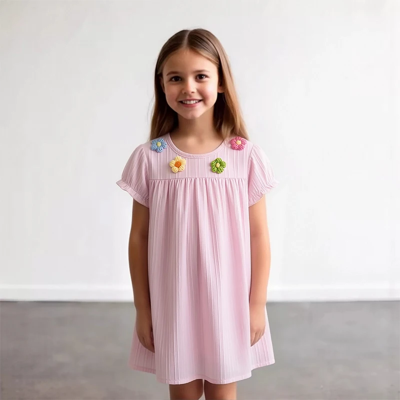 Little Maven Kleid für Babymädchen 2026 Sommer Neu Applikationen Kinderkleidung Cartoon-Blumen Kinderbekleidung Freizeitkleider