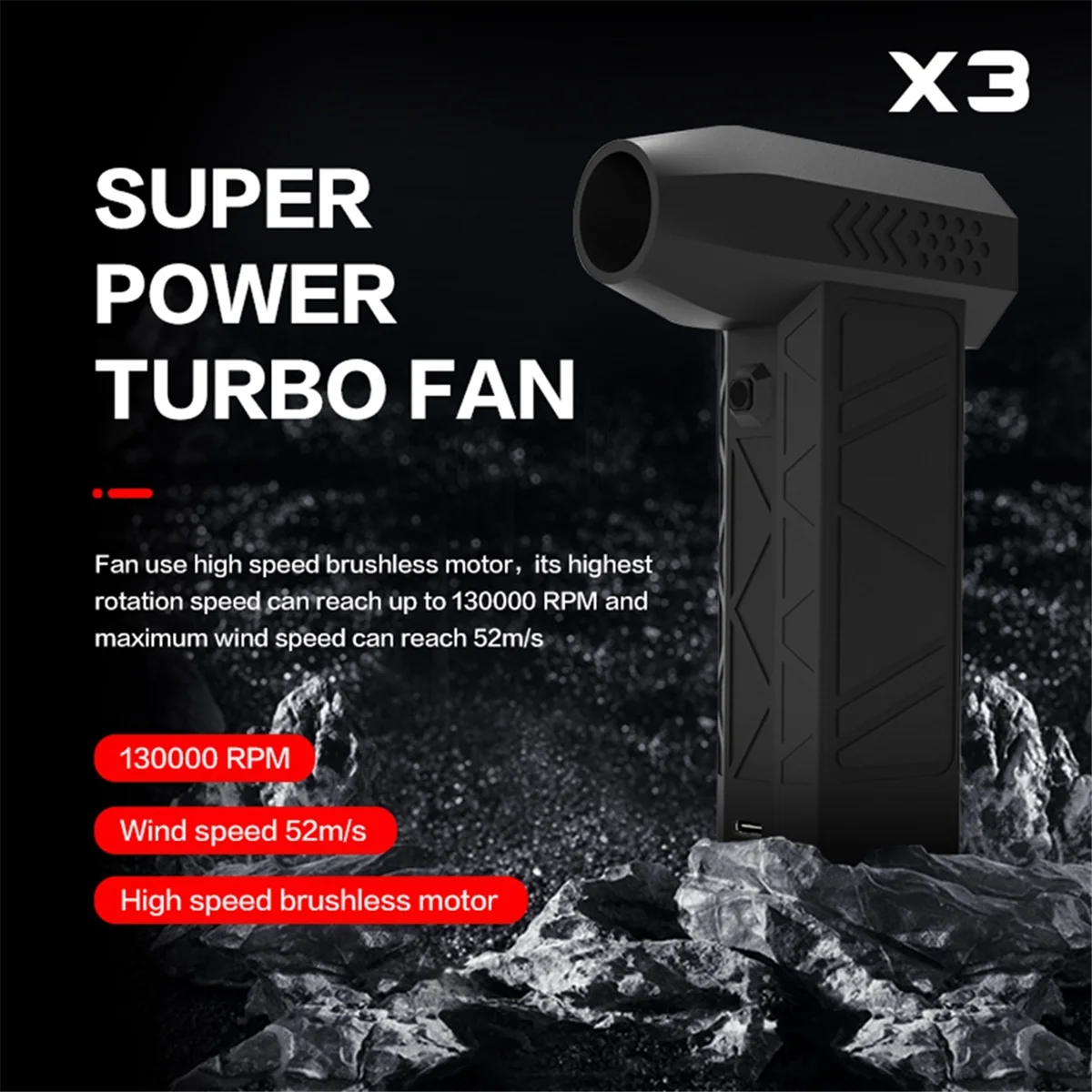 X3 Mini Turbo Jet Fan Wind Speed Brushless Motor Handheld Duct Fan High-Performance Cyclone Turbo Electric Blower