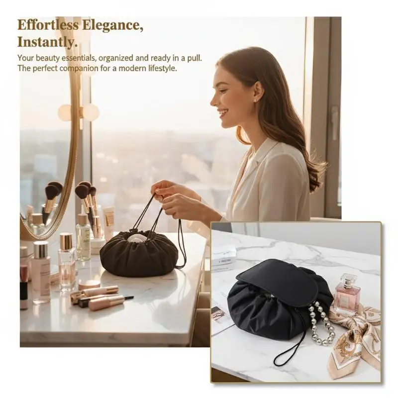 Portable Drawstring Cosmetic Bag Waterproof Makeup Organizer for Women Travel Toiletry UseHot Sale