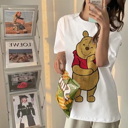 Women T-shirt Disney Contoon Streetwear Winnie The Pooh Print Casual Short Sleeve T Shirt Femme Kawaii Y2K Clothes Top Gothic