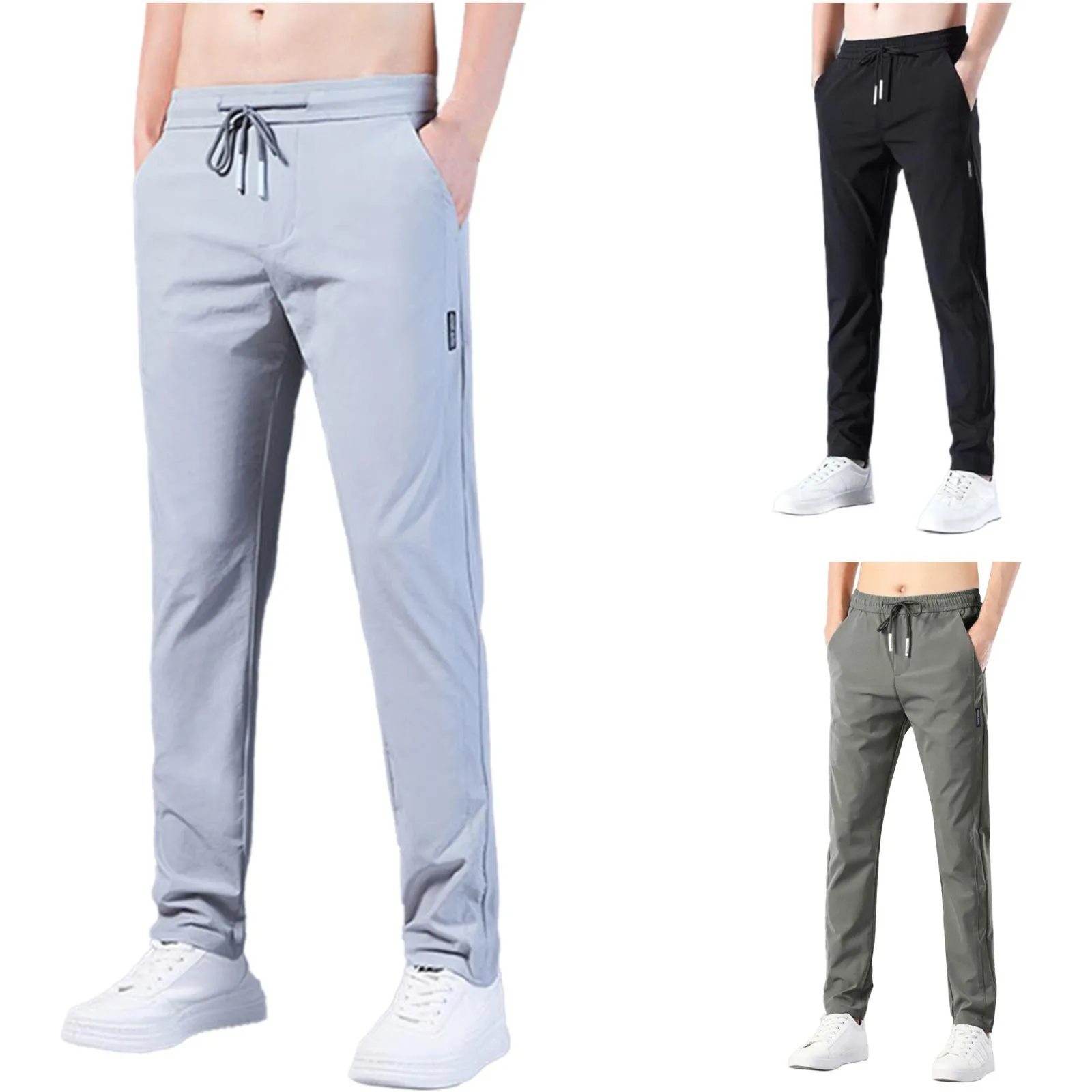 Men'S Fast Dry Stretch Pants Ice Cool Breathable Pants Running Jogger Drawstring Sweatpants With Pockets Training Pants for Man