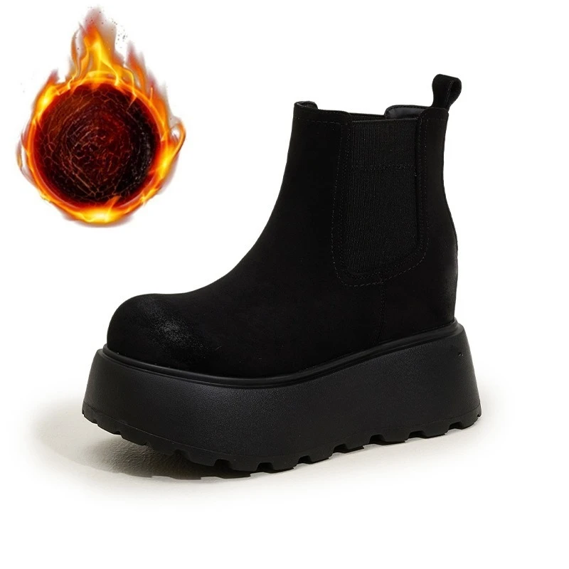 2026 New 10cm Winter Women's Chelsea Boots Thick-soled Slip-on Women Chimney Boots Large Size Fashion female Ankle Boots