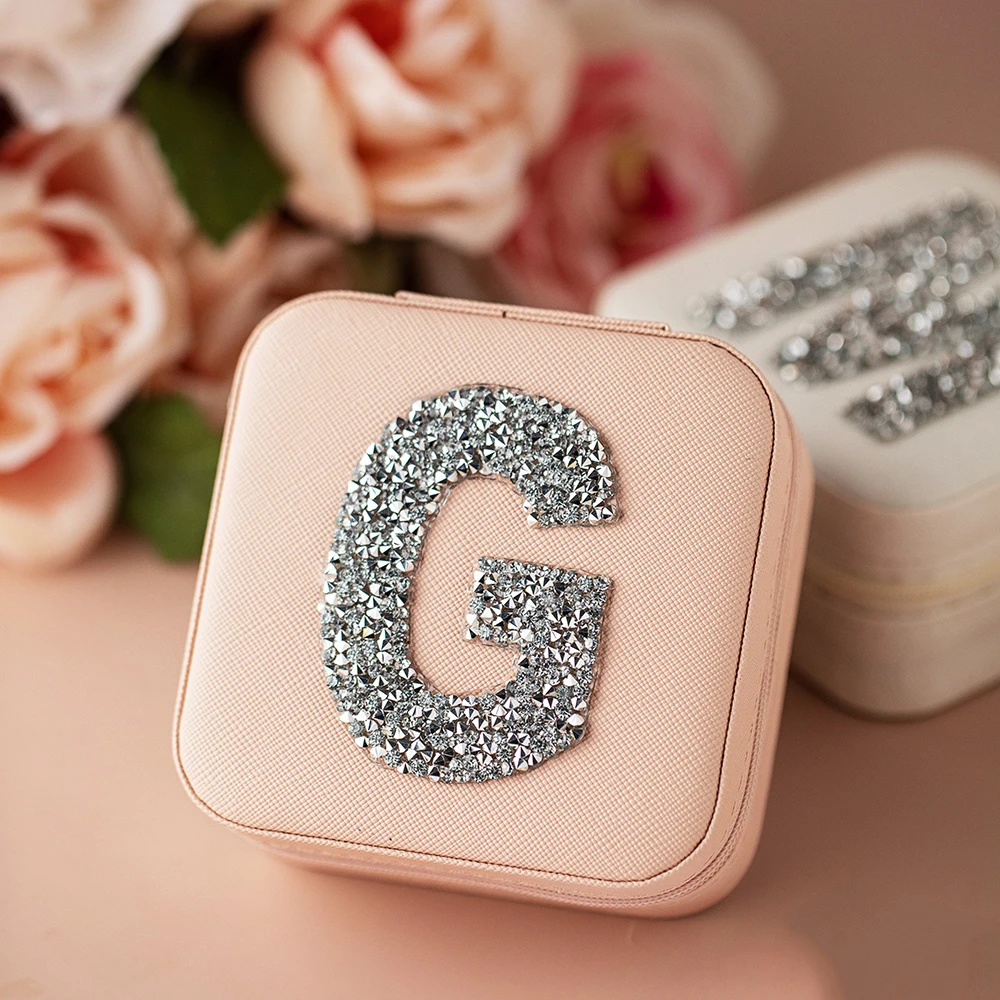 Perfect Bridesmaid Gifts Rhinestone Initial Jewelry Box Travel Jewelry Case Mother's Day / Birthday / Holiday Gifts for Her