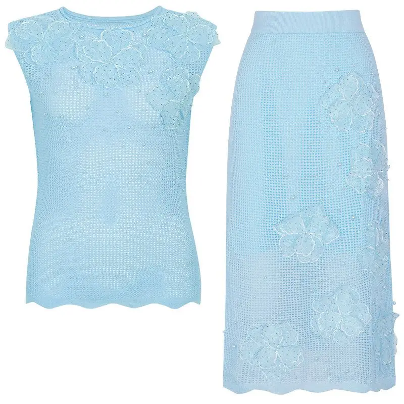 High-End Women's Summer Autumn New Style Knitted Top Sleeveless Mid-Length Skirt Set Elegant Versatile Four-Season Wear