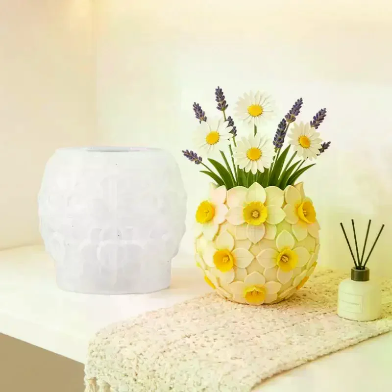 3D Narcissus Flower Pots Silicone Mold For Making DIY Scented Candle Jar Mold To Create A Romantic Corner For Your Desktop