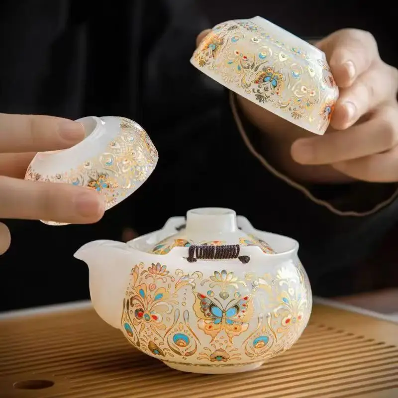 LMM Hand Grab Pot Kuaike Cup Travel Tea Set One Pot Three Cups Light Luxury Retro Brewing Teapot