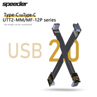 12P USB 2.0 Type C to Type C Flat Cable 90 Degree Foldable Data Sync And Charging Cord for FPV Aerial Photography Male to Female
