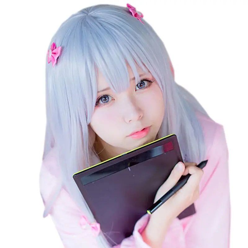 ‌DIFEI Erromanga Teacher Cosplay Wig - Asami Itsuka Gray Pink Gradient, Anime Character Hair, Premium Synthetic Fiber