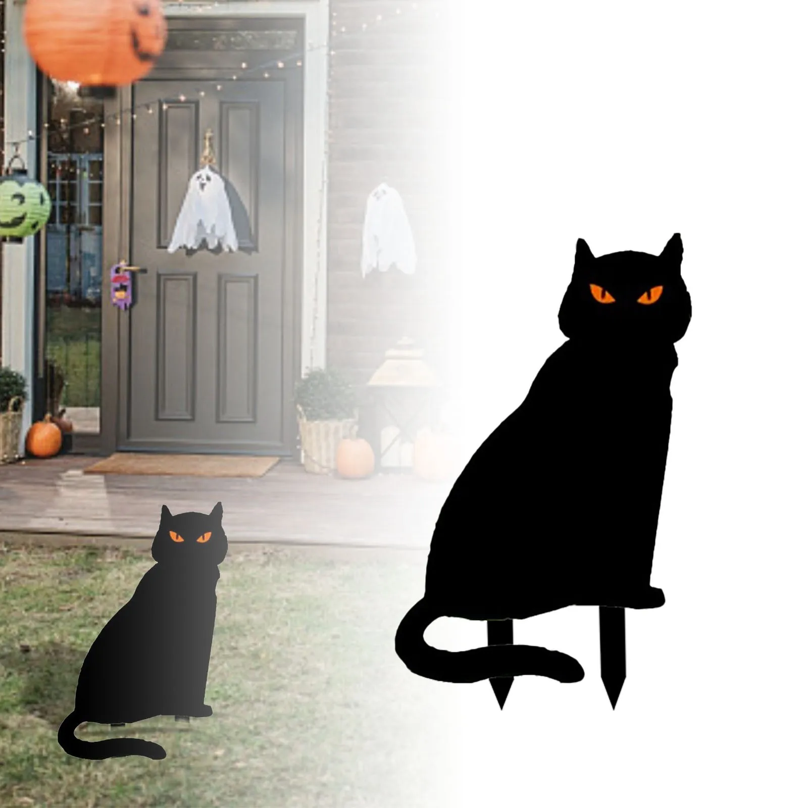 Iron Art Black Cat Garden Statue Silhouette Halloween Sculpture Outdoor Garden Backyard Decor Wodoodporna figurka kota Yard Art