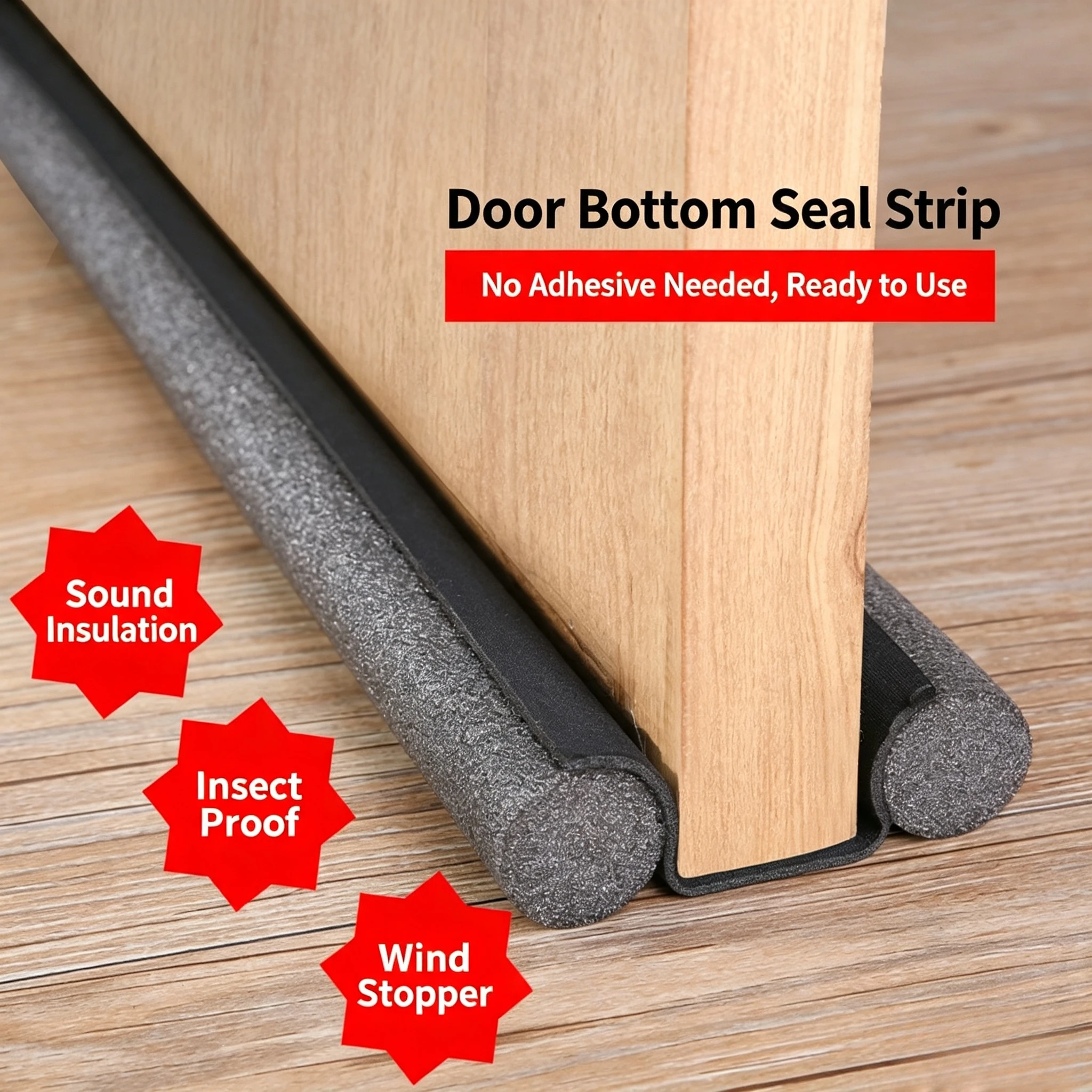 Upgraded Double-sided Door Bottom Seal Strip, Windproof Soundproof Wear-resistant, Insect Proof Weatherstrip for Bedroom Doors