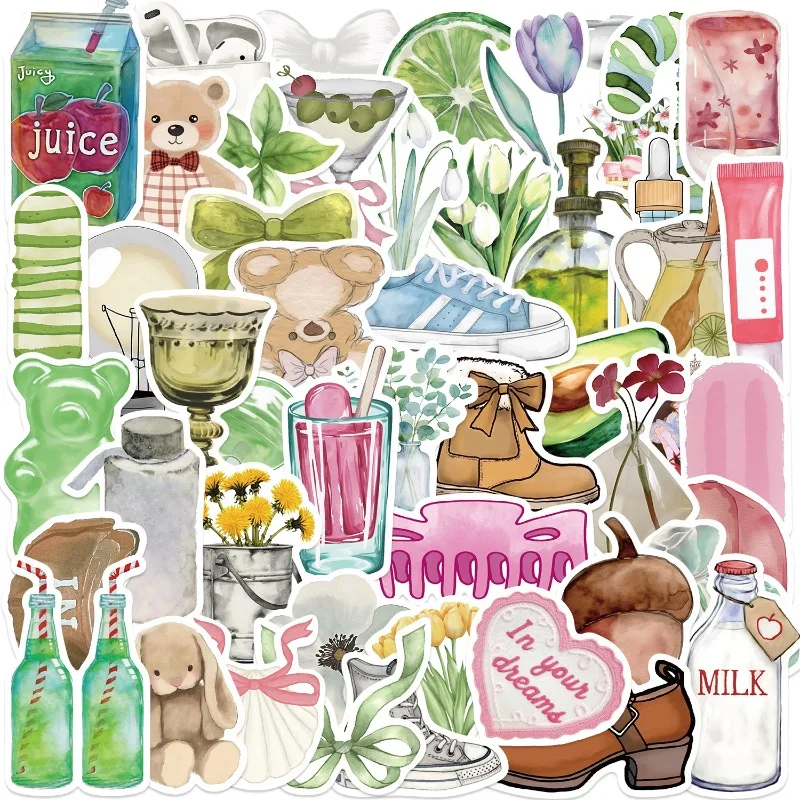 Clean Girl Aesthetic Waterproof Doodle Stickers for Journal Luggage Notebook DecorDecorative Scrapbooking Supplies Adhesive