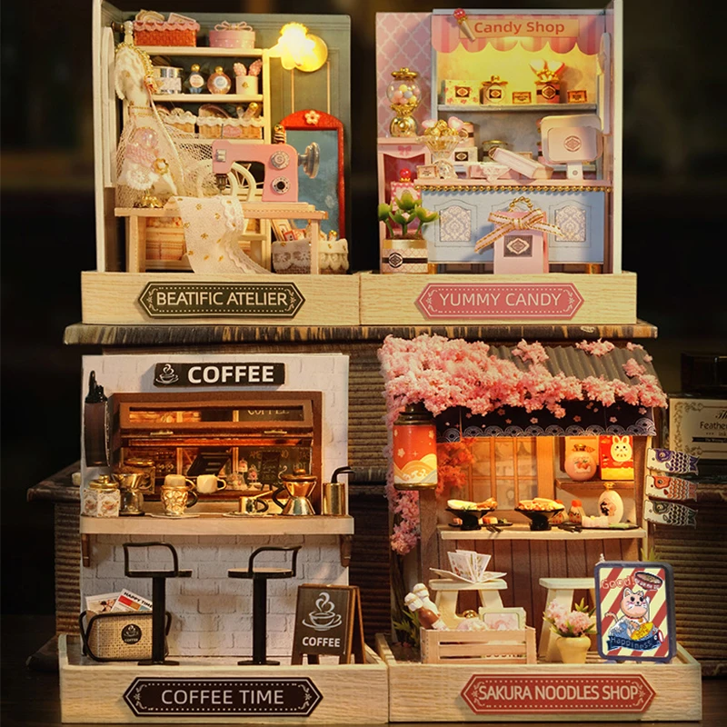 Mini Miniatur Puppenhaus DIY kleines Haus Kit Herstellung Zimmer Spielzeug Home Schlafzimmer Dekorationen mit Möbeln Holz Handwerk Puppenhäuser – Detail 23