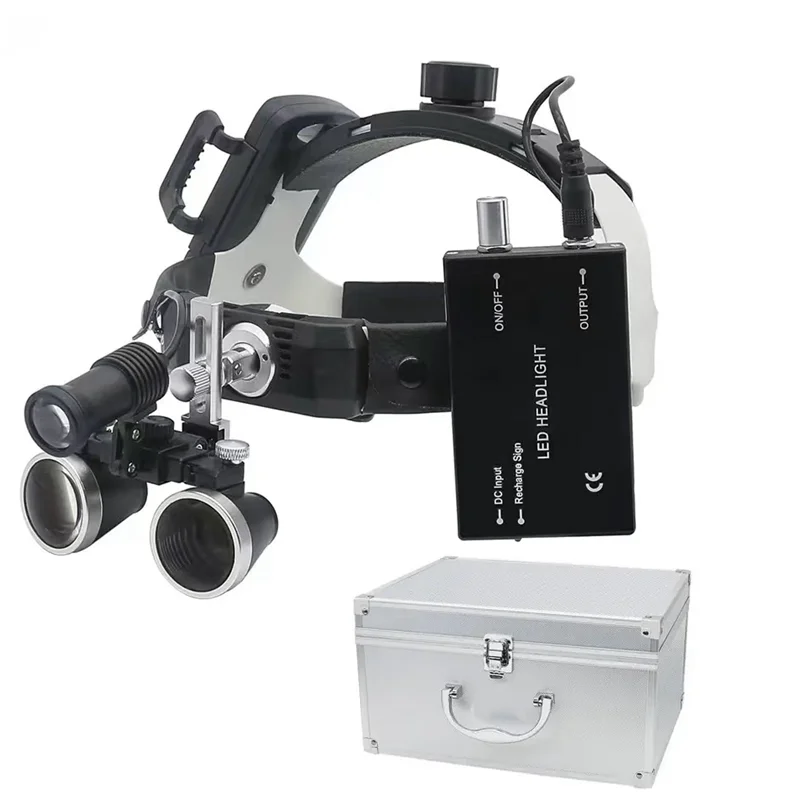 

2.5X 3.5X Helmet Dental Loupe Surgery Binocular Magnifier w 5W Medical Headlight Battery Clip Metal Box f Surgical ENT Operation