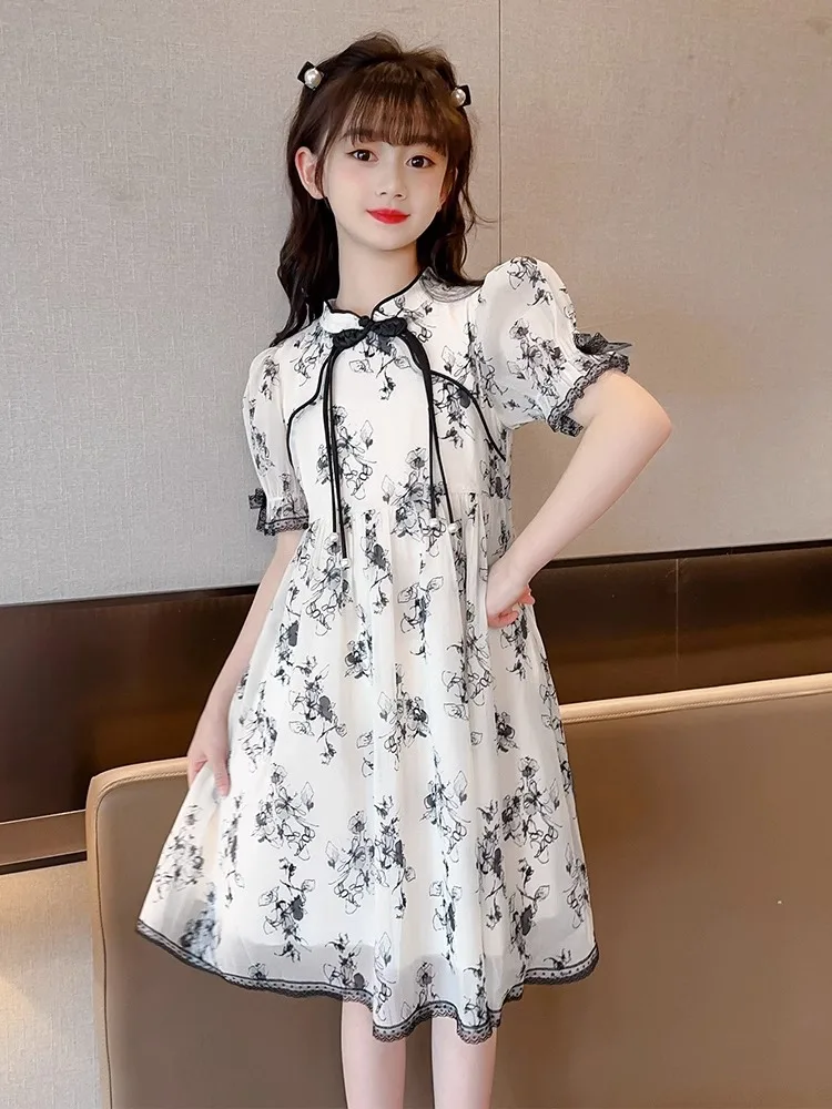 2024 summer Kids Girls spring chinese Cheongsam Qipao Princess Teenager New Year Floral Dresses Clothing  4 7 8 9 10 12 14 Years