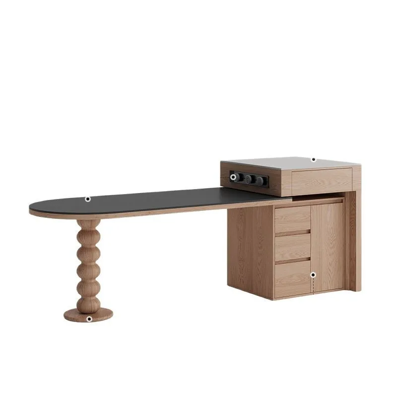 

Retractable, dining table, integrated, household, solid wood, against the wall, semicircle