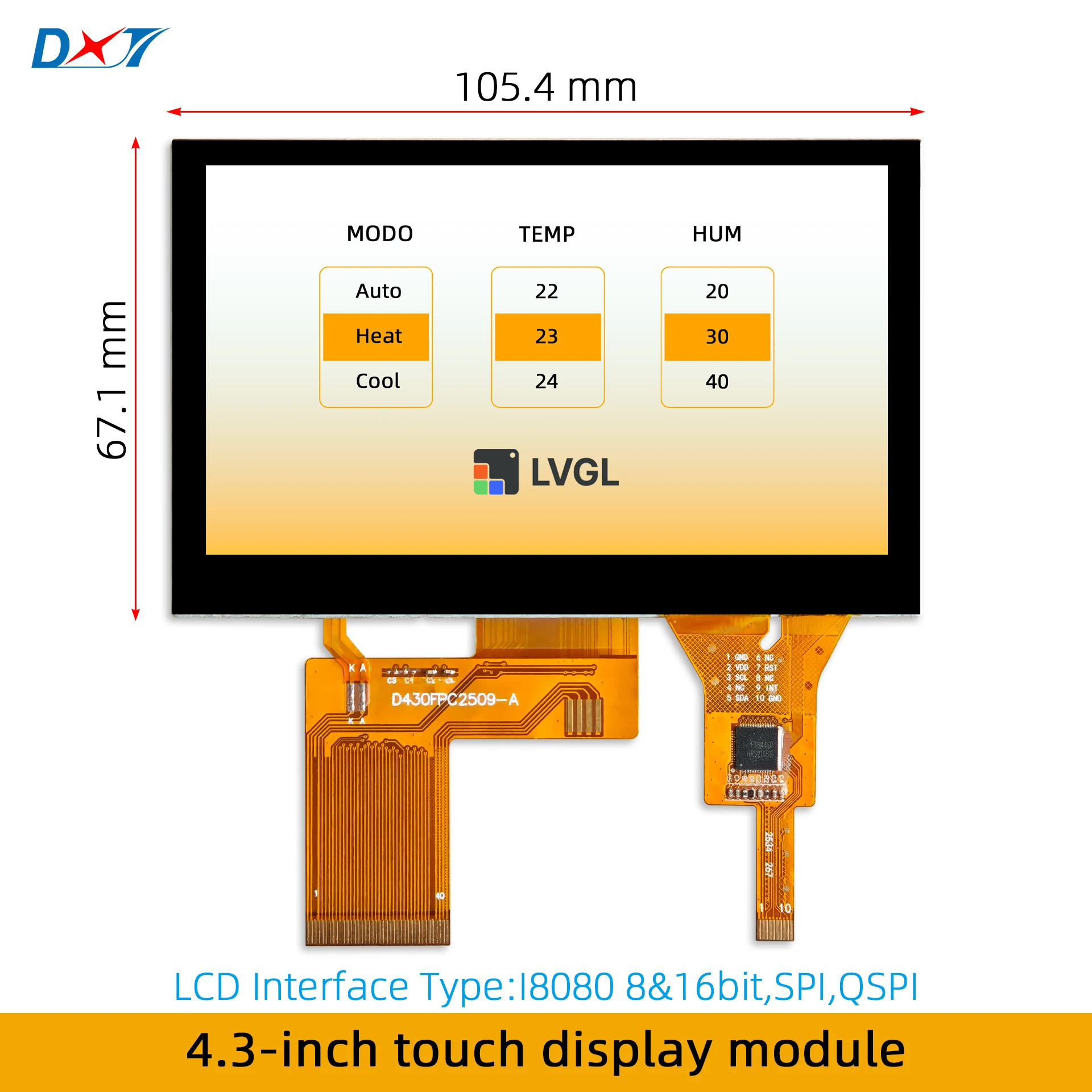 4.3-inch touch display module supports MCU SPI QSPI interface 1000 high brightness STM32 easy drive TFT LCD FT5446U