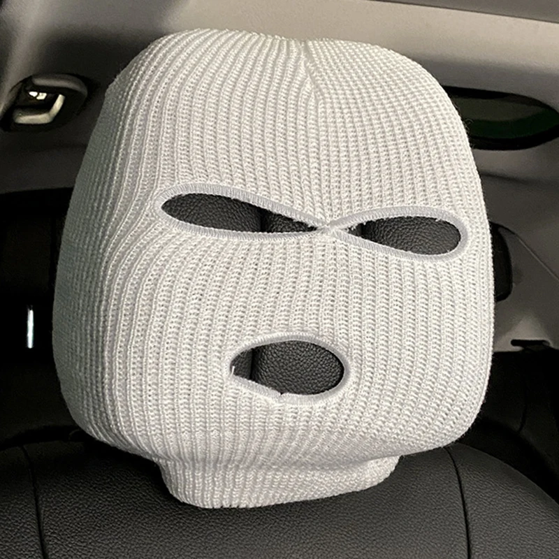 1PC Funny Spoof Car Seat Headgear Headrest Cover 3 Hole Knitted Face Mask Seat Cover Car Creative Seat Decorations Accessories