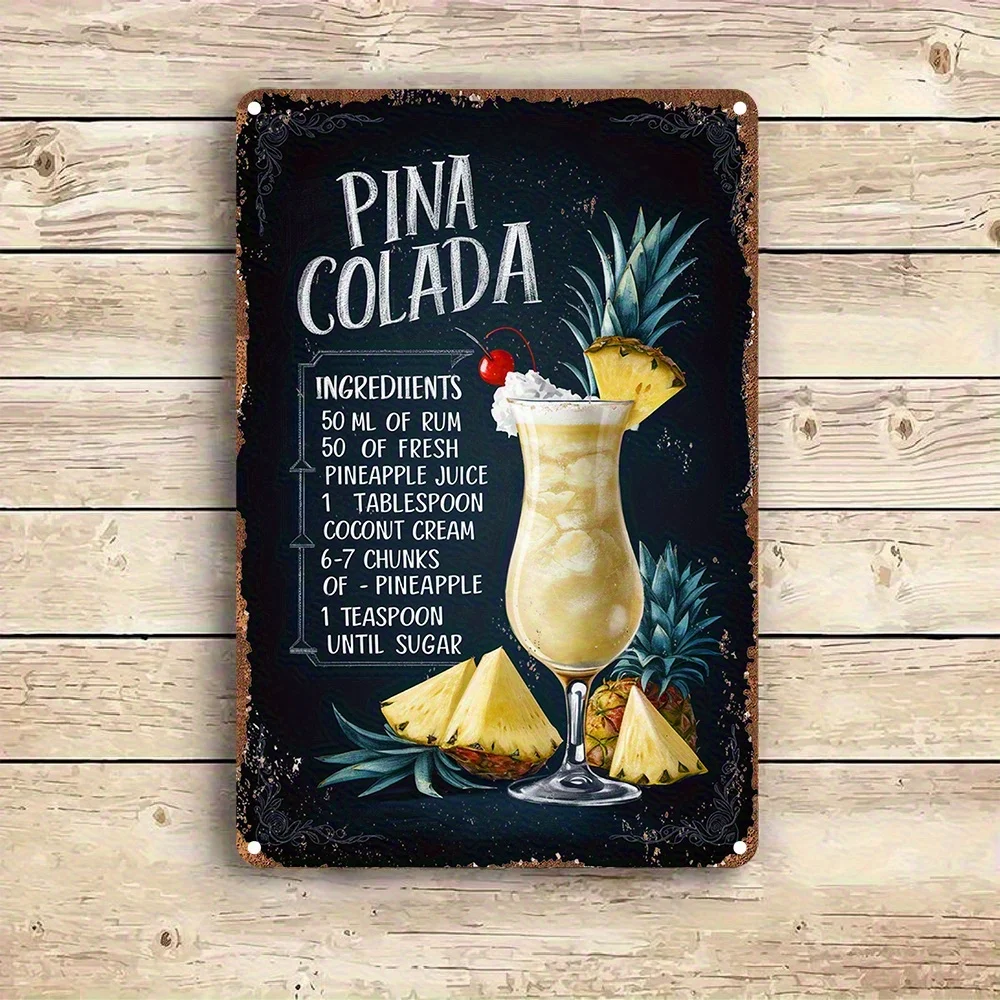 Vintage Pina Colada Recipe Metal Sign - 8