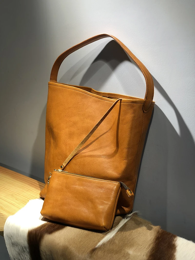 Vegetable Tanning Leather Women Bag Shoulder Bag Female Large Capacity Tote Bag Vintage Leather Big Handbags