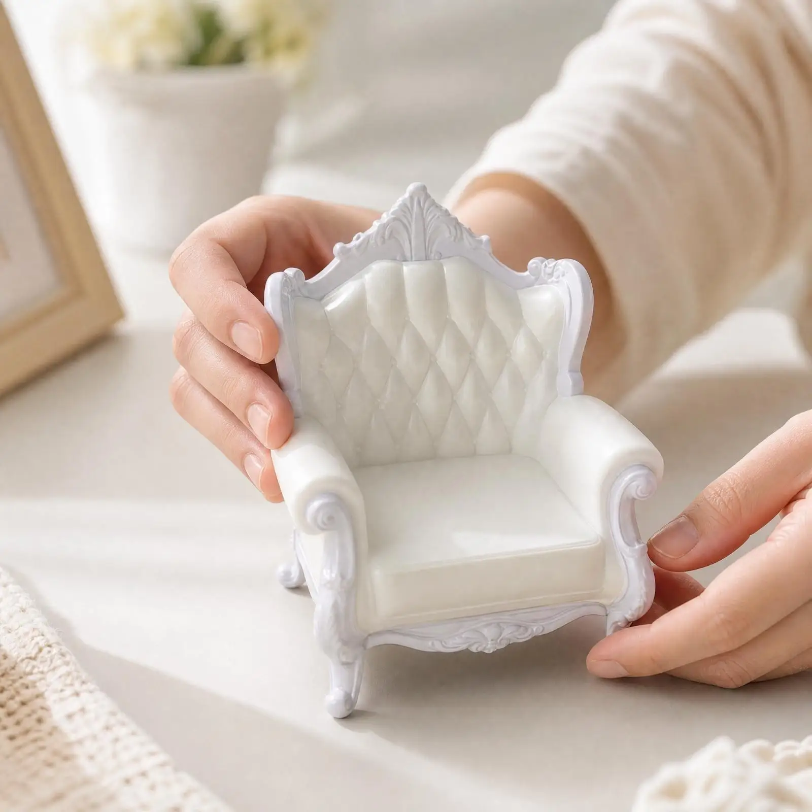 Vinyl Miniature Sofa Chair Throne Style for 1 6 Scale Doll Figure Collection Tufted Backrest Dollhouse Display Furniture Piece