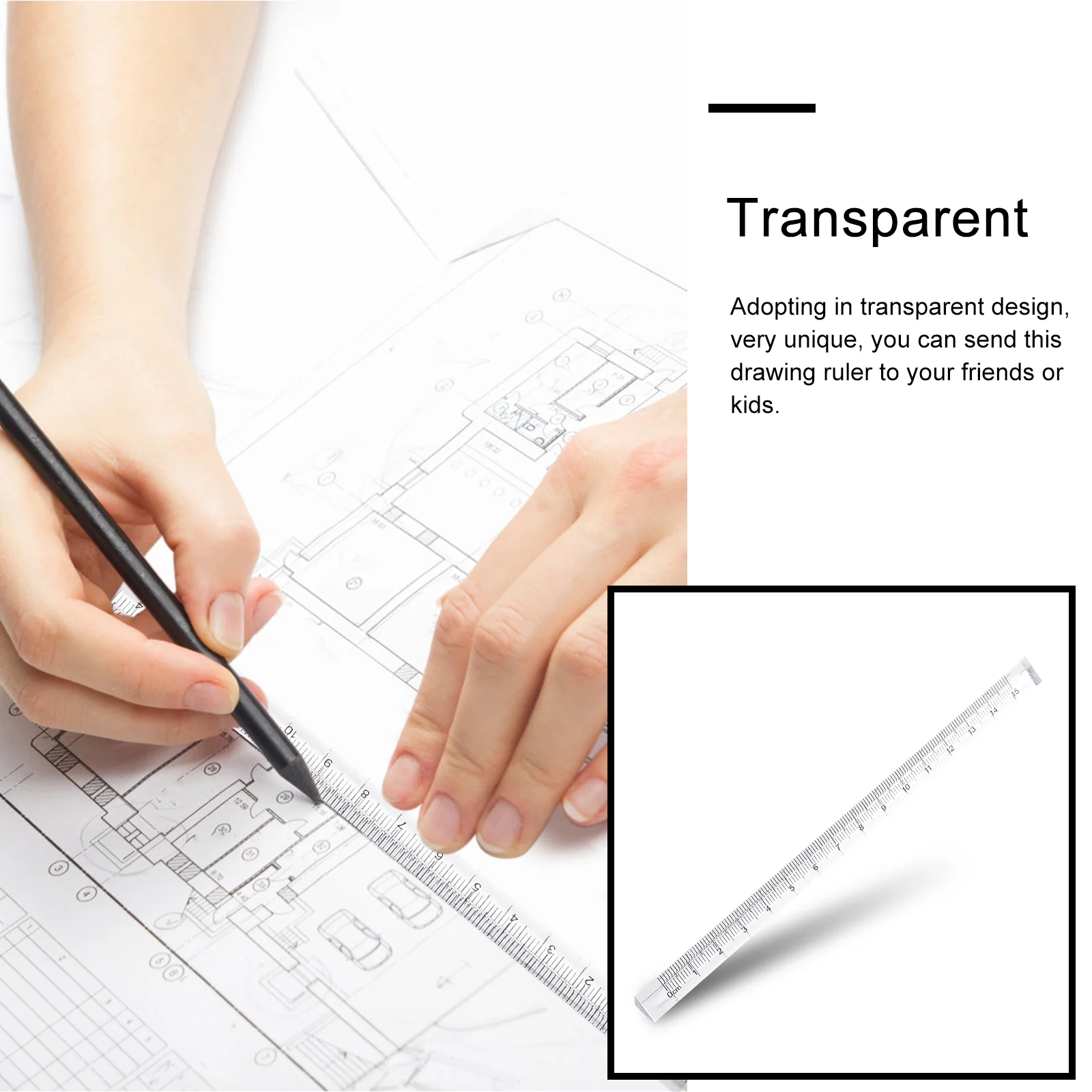 Règle triangulaire transparente pour dessin, fournitures scolaires, multifonction, en polystyrène, pour étudiants, 8 pièces