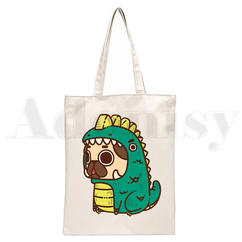 Dog Pet Pug Life Cartoon Printing Funny Harajuku Handbags Shoulder Bags Casual Shopping Girls Handbag Women Elegant Canvas Bag