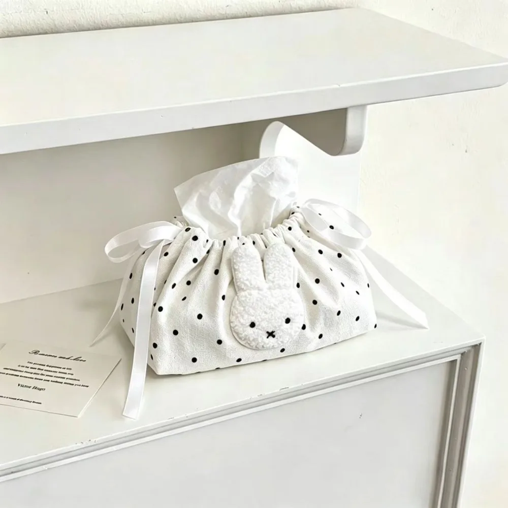Cute Miffy Wave Embroidery Drawstring Tissue Ins Bedroom Storage Bag Living Room Tissue Box Kawaii Gift Toy