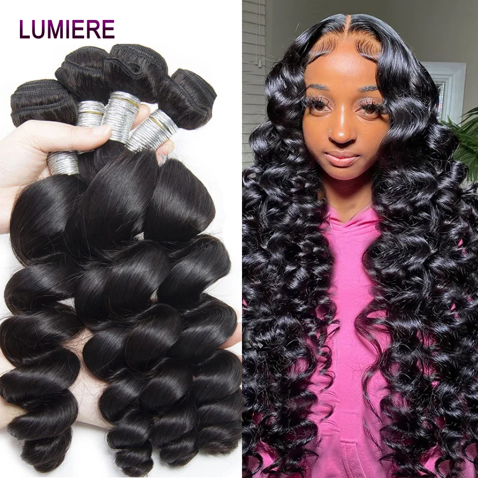 38 40 inch Loose Wave Human Hair 3/4 Bundles Deals 100% Raw Brazilian Human Hair Weave Bundles Loose Deep Wave Hair Extensions