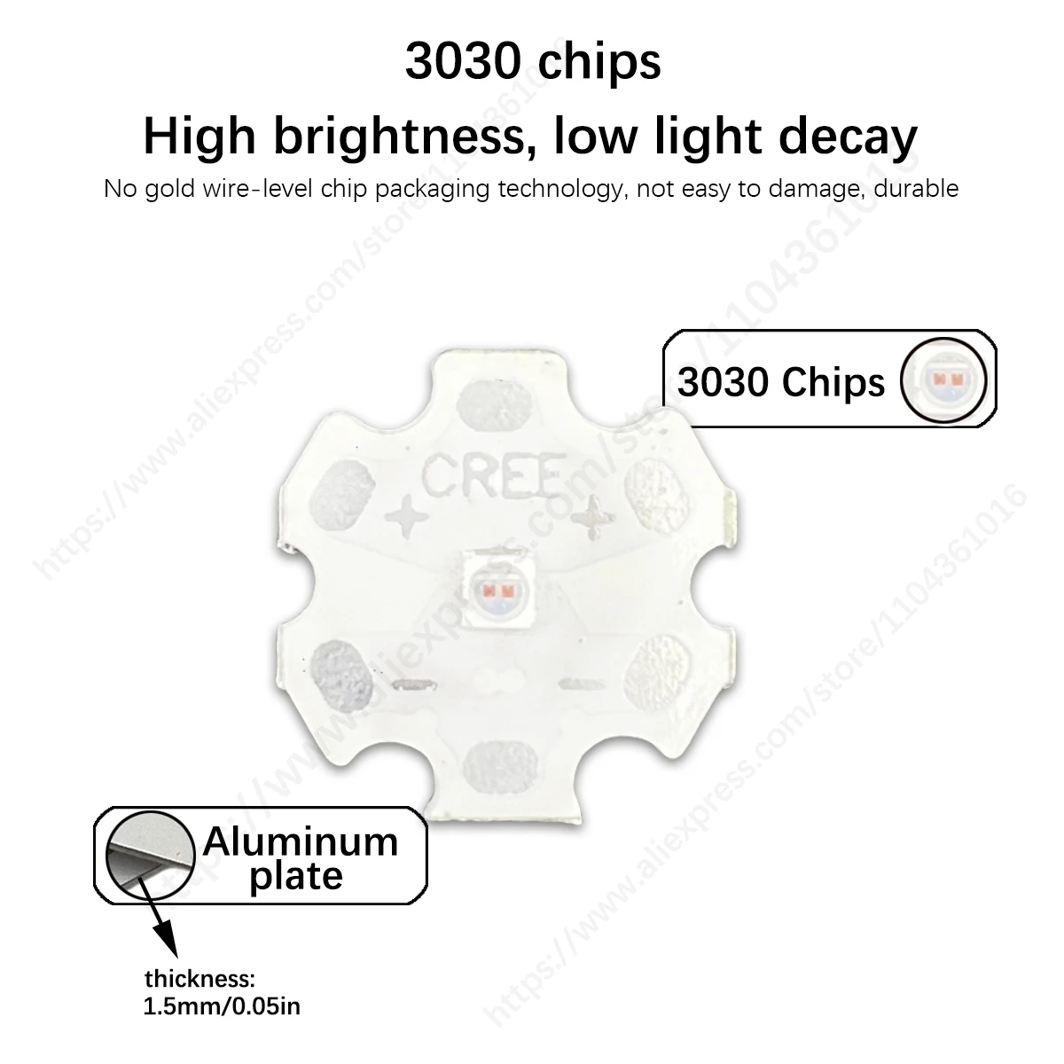 50PCS 3030 flat white laser bead circular three ampere chip 1W white light warm white light LED high-power 3V lamp copper plate