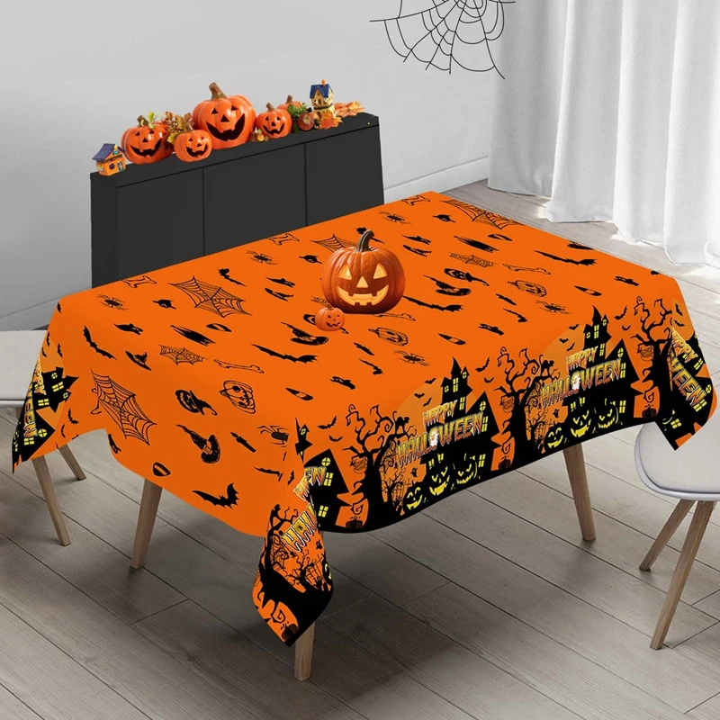 Happy Halloween Decoration Disposable Tablecloth Scary Pumpkin Ghost Plastic Table Cover Festival Halloween Party Table Decor