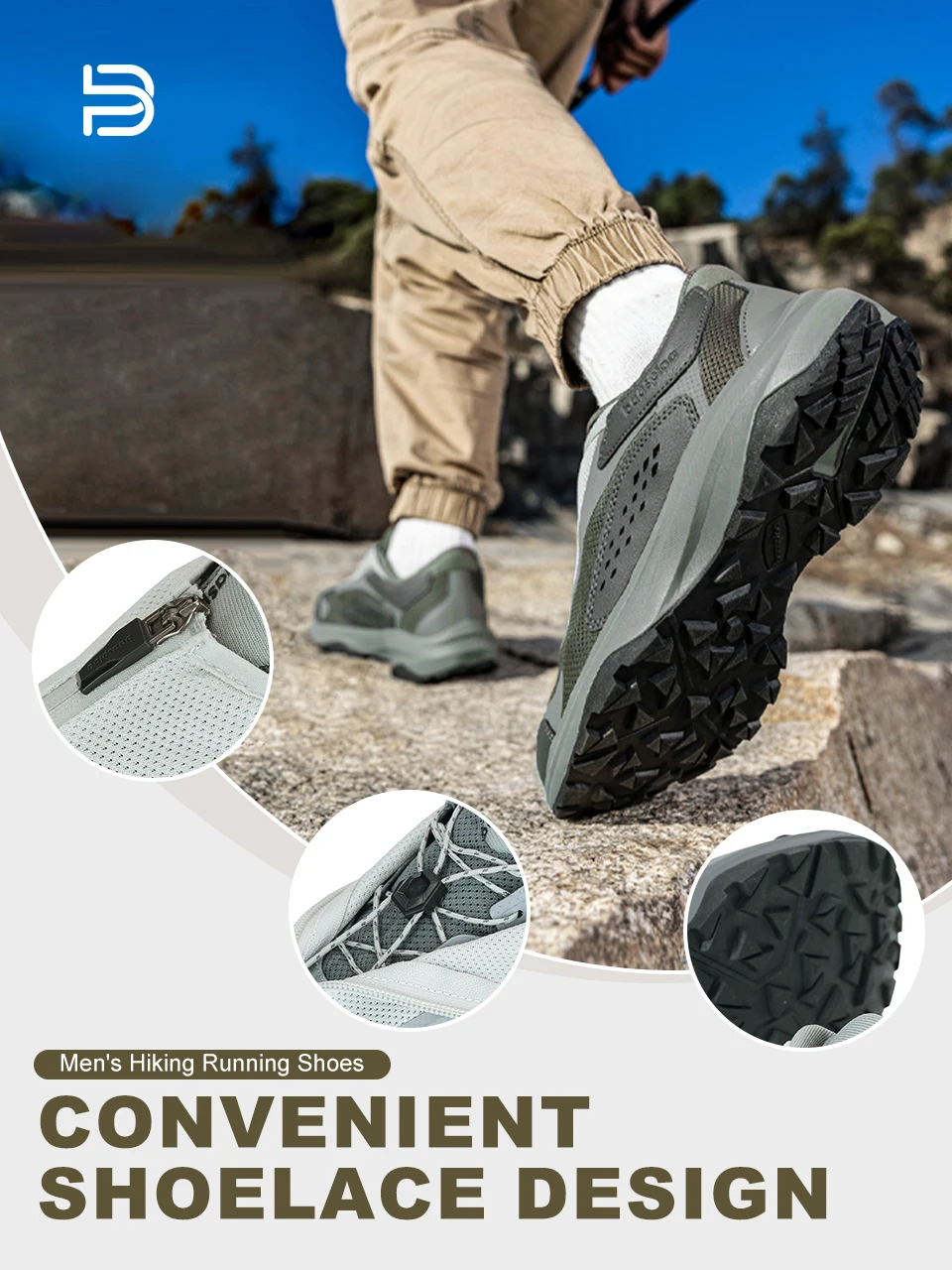 Baasploa Herren Trail Adventure Trainingsschuhe mit Seitenreißverschluss Outdoor-Fußbekleidung Atmungsaktive Reise-Sneaker Leichte Wanderschuhe – Detail 3